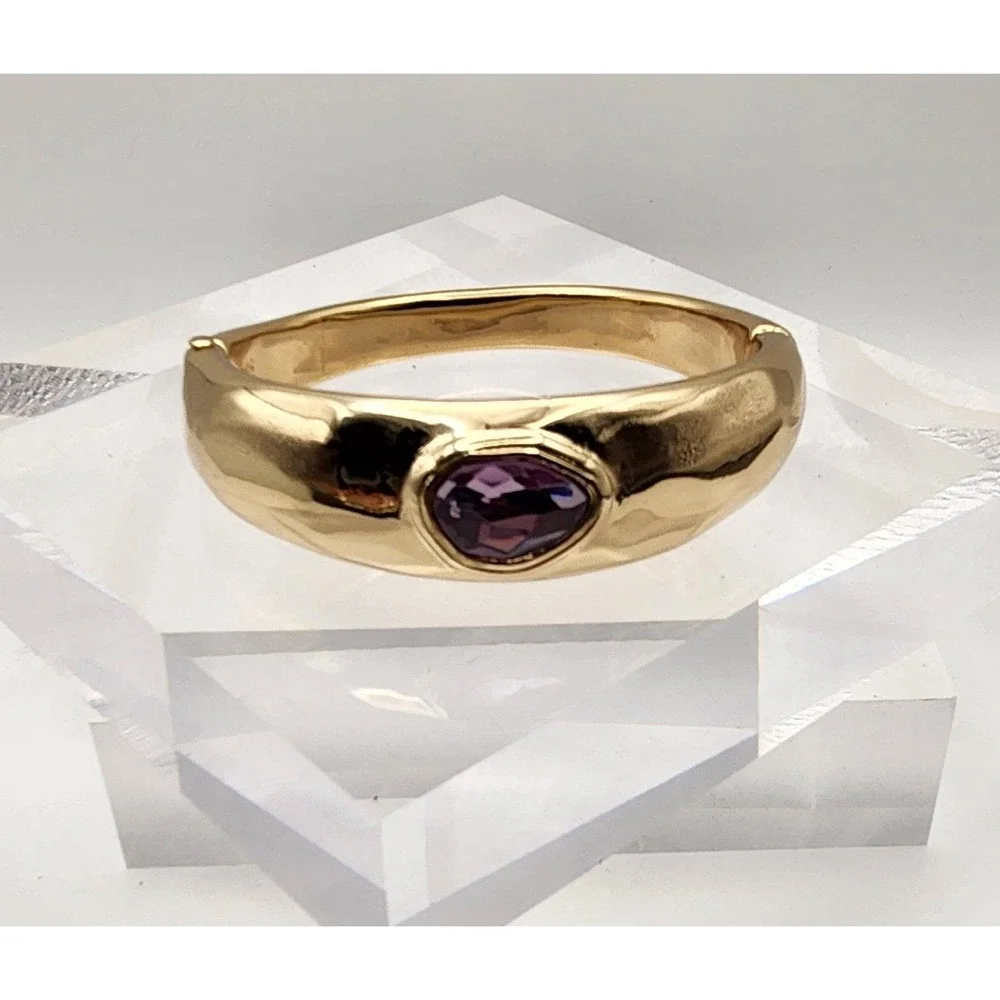 Robert Lee Morris RLM SOHO Gold Tone Hinged Bangle Bracelet Purple Crystal
